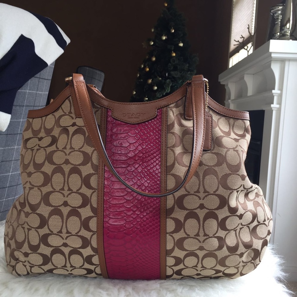 Coach Bag Shoulder Signature Stripe Snake Tote